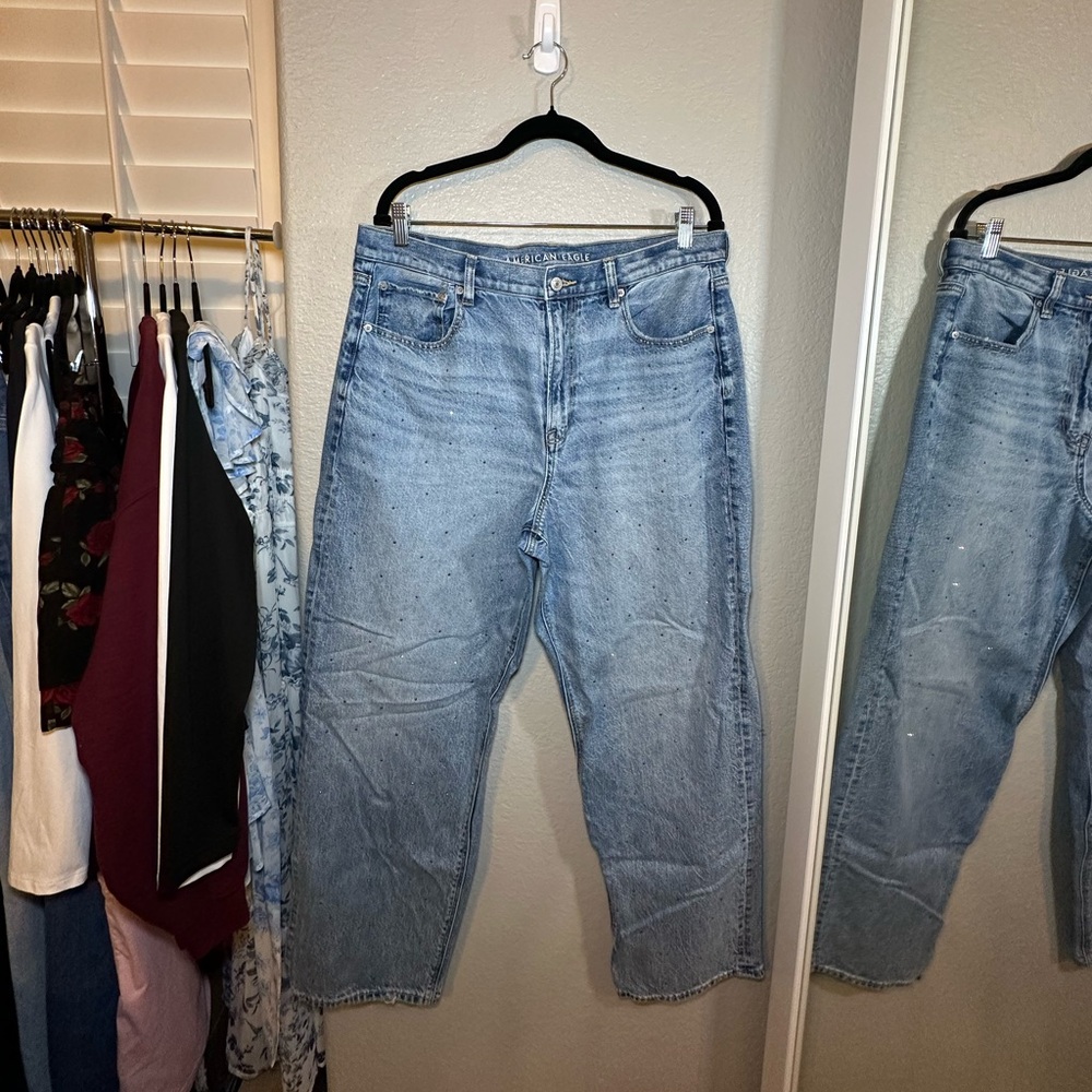 AEO Super High-Rise Baggy Straight Bedazzled Jeans
